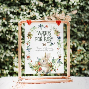 Baby wensen spel teken, wensen voor babykaart, bos baby shower, bewerkbare sjabloon spel teken & kaart, avontuur neutraal bos baby shower