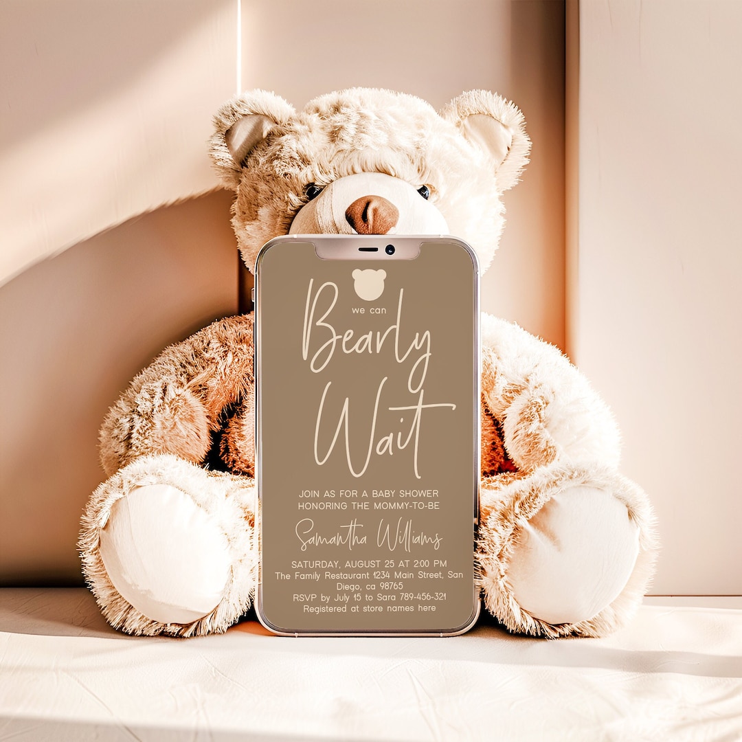 Bear Baby Shower Phone Invitation, Boho Mobile Evite (digital) - Etsy