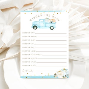 Plantilla de tarjeta de juego de deseos para bebé, juegos de baby shower con tema de calabaza imprimibles, tarjeta editable de deseos para bebé, pista de calabaza azul floral de otoño
