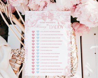 Mommy or Daddy Game Toile Safari Pink Baby Shower Printable Canva Template (Digital Download)
