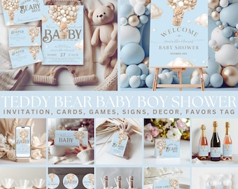 Blue Teddy Bear Baby Shower Bundle (Digital Template)