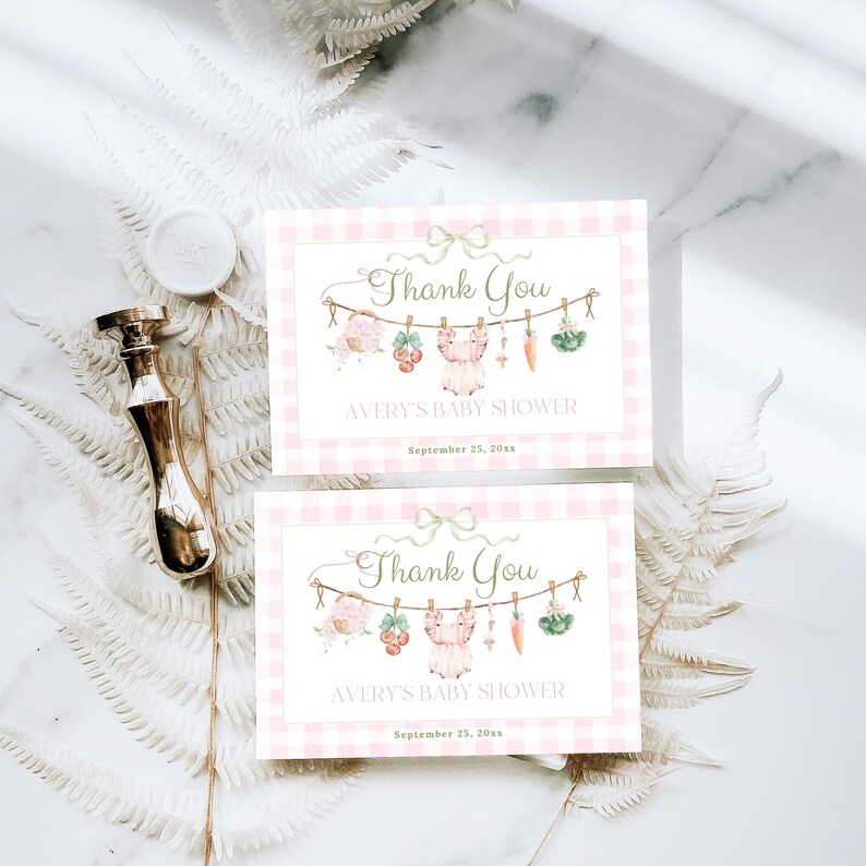 Editable Thank You Card, Locally Grown Girl Baby Shower Thanks, Pink ...