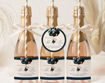 Teddy Bear Baby Shower Champagne Labels, She Pops Tag Set (PDF)
