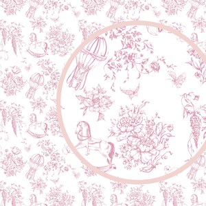 Baby Girl Toile De Jouy Pink Printed Footie With Ruffle main image 0