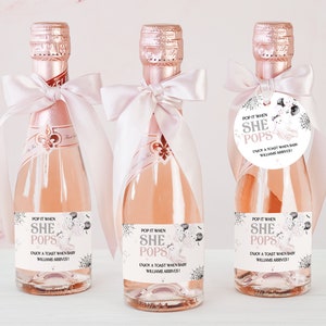 Pop It When She Pops Champagne Labels, Pink Little Boo Baby Shower Printed Wine Labels, Champagne Bottle Stickers, Halloween Baby Shower