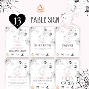 Editable Table Sign Little Boo Baby Shower, Halloween Baby Girl Shower Printable Decor, October Baby Shower Table Signs Bundle, Baby Girl