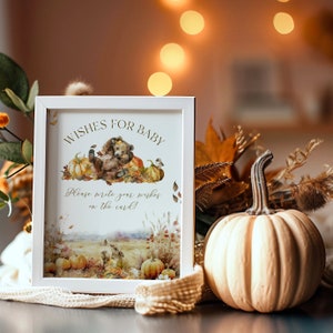 Bord wensen voor baby Woodland babyshower, herfst avontuur babyshower wensen spelbord, rustiek pompoenthema, babyadvieskaart