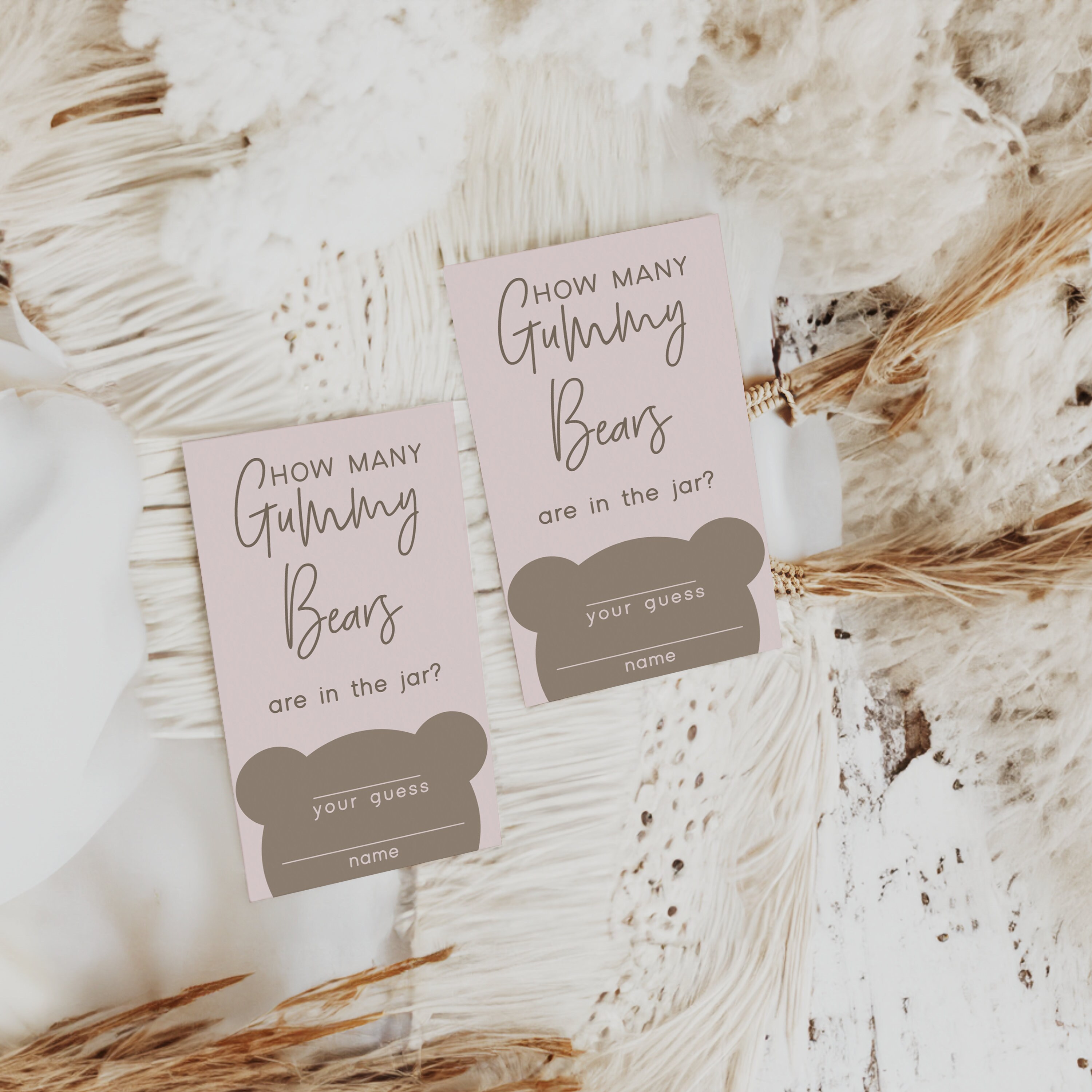 Boho Bear Girl Baby Shower Game Sign, Guess How Many Gummy Bears ...