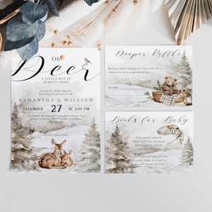 Editable Oh Deer Baby Shower Invitation Bundle, Winter Woodland Baby Shower Invite, Digital Shower Edit Invite, Little Deer is Almost Here