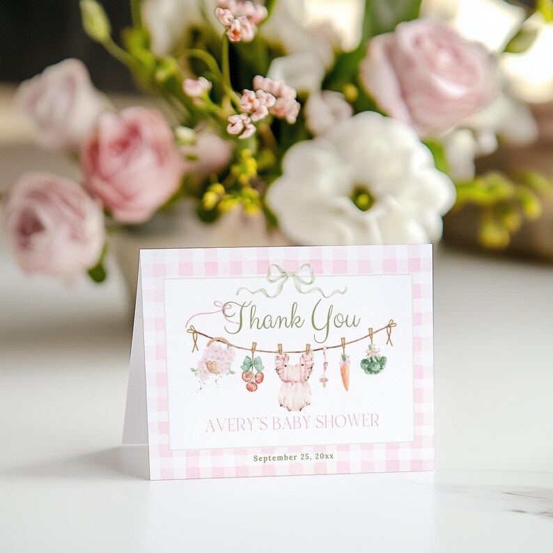 Editable Thank You Card, Locally Grown Girl Baby Shower Thanks, Pink ...