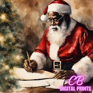 Zwarte vintage kerstman, aquarelkunst, zwarte kerstman, Afro-Amerikaanse kerstman