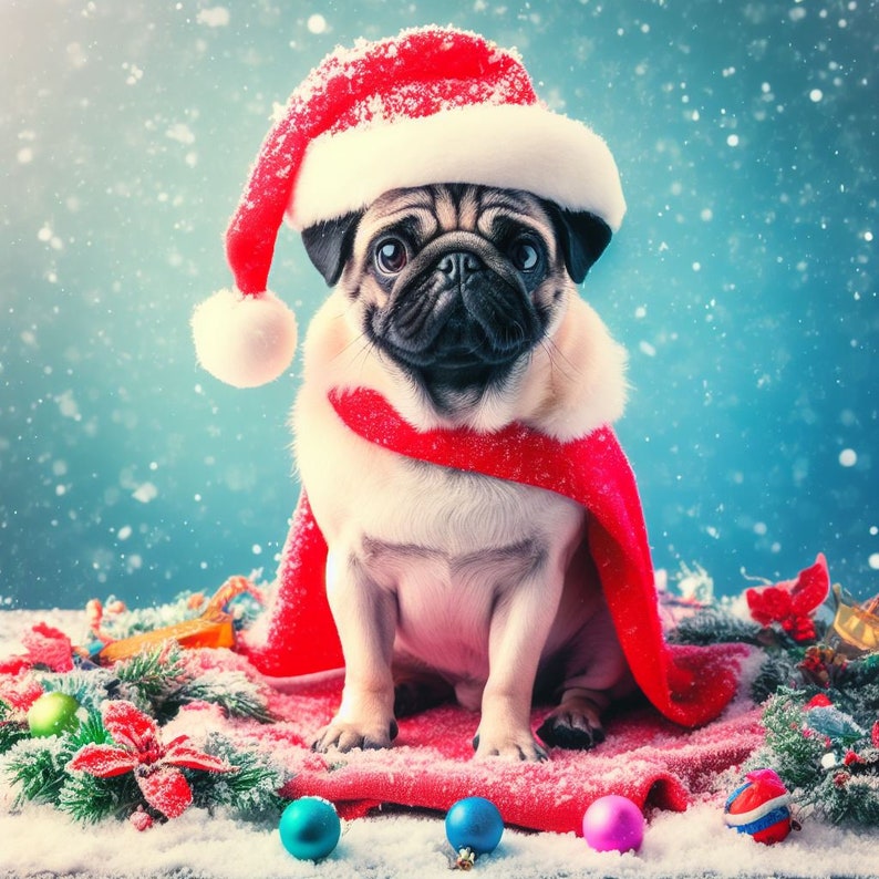 Digital Printable Image Christmas Pug Etsy