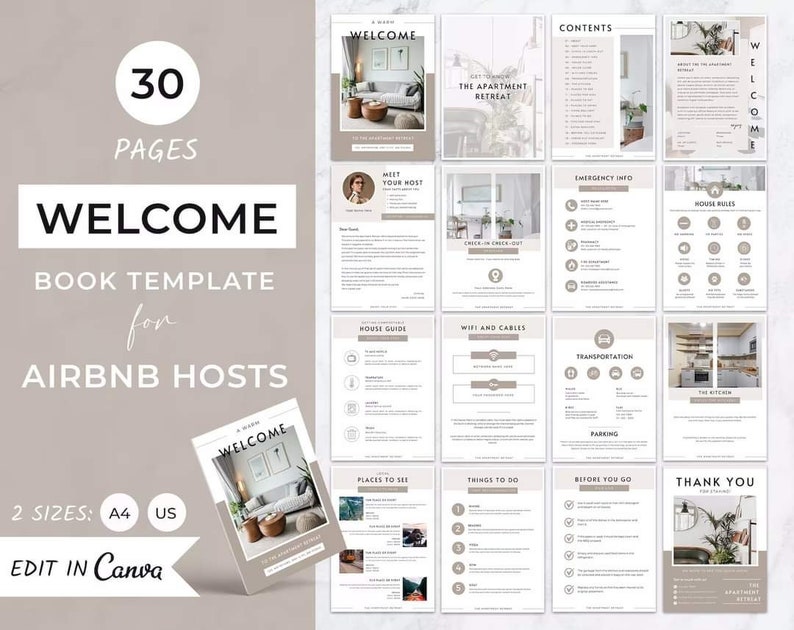 30 Pages Welcome Book Template for AIRBNB Hosts Editable in Canva Lifetime Access image 1