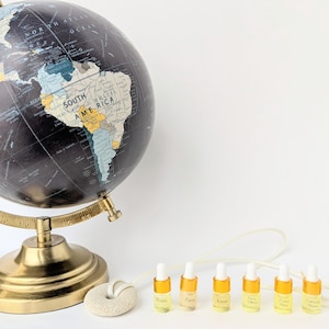 Mezclas de aceites esenciales para viajes n.° 1, caja de muestra, 6 variedades, con difusor de piedra natural, los mejores aceites esenciales, para viajar por el mundo.