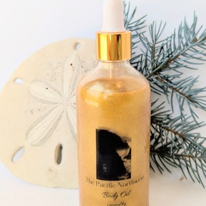 The Pacific Northwest shimmer body oil, Scented Body oil, Plant based body oil, Handcrafted body oil, Body moisturizer, natural moisturizer.