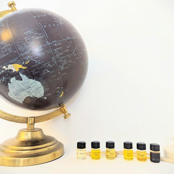 Travel-Essential oils blends-sample box, 6 varieties, With natural stone diffuser-best essential oils-travel the world.