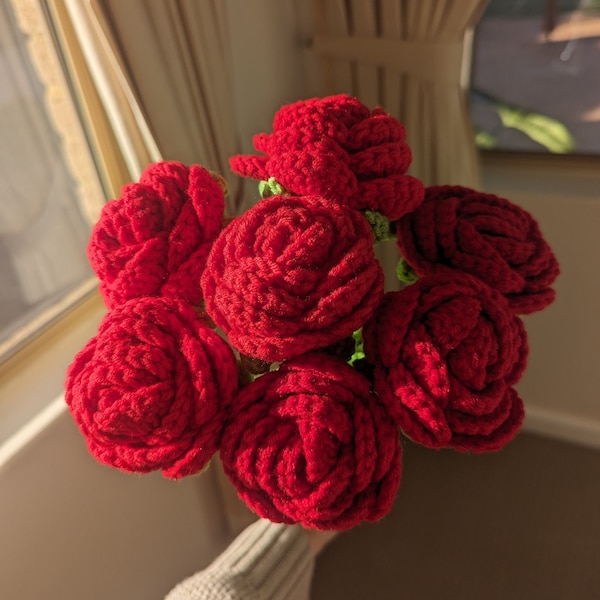 Handmade Crochet Red Roses | Bouquets and Individual Flowers | Handcrafted perfect gift for teacher, baby, housewarming, for him or for her