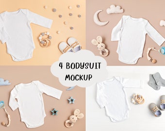 Body bébé blanc à manches longues pour bébé, maquette gilet, maquette moderne de style rustique, photo en stock, sublimation, cricut, babygrow