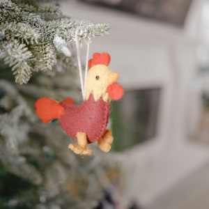 Rooster Ornament, Farm Animal Christmas Ornament, Felt Wool Faire Trade Christmas Decor, Felt Christmas Decor, Felt Chicken, Barnyard Animal