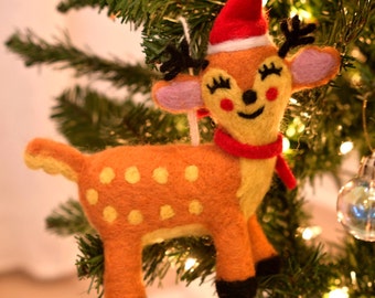 Adorno de ciervo / Adorno de reno, Reno de Papá Noel, Adorno de Navidad, Adorno de fieltro, Decoración colgante, Adorno de lana, Decoración de reno