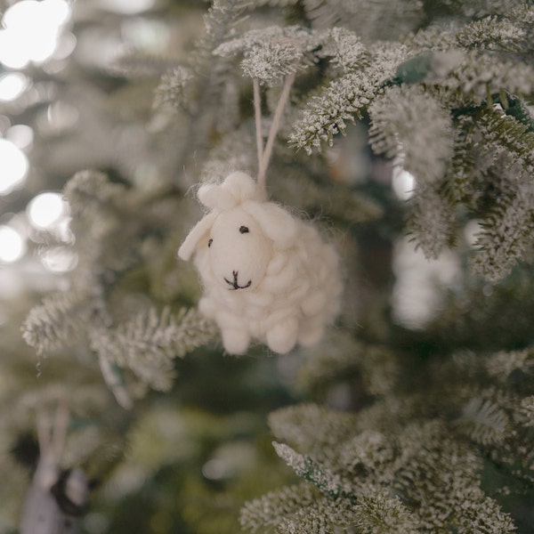 Hand Felted Sheep Ornament, Wool Sheep Ornament, Fair Trade, Felt Wool Christmas Decor, Farm Animal Ornament, Baby Nursery Decor, Felt Lamb