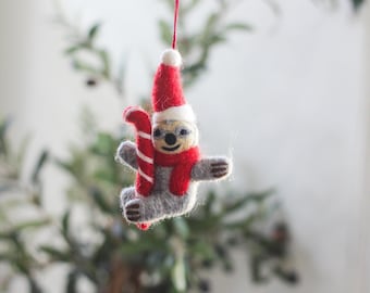 Sloth Ornament, Christmas Sloth Ornament, Handmade Ornament, Felt Christmas Ornament, Baby’s 1st Christmas Ornament, Felt Sloth, Wool Sloth