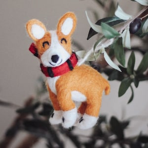 Corgi Dog Ornament, Felt Ornament, Christmas Dog Ornament, Christmas Ornament, Dog Ornament, Felt Wool Dog, Corgi Toy, Felted Dog Ornament
