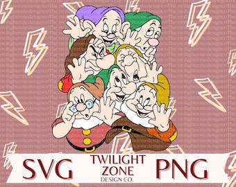 7 dwarfs SVG | easy cut file for Cricut, Layered by colour. PNG | colour file for printing and sublimination