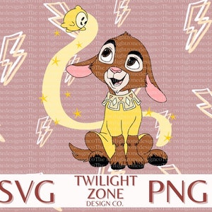 May include: A digital graphic of a cartoon character with brown fur, a yellow outfit, and a yellow trail with stars. A small yellow creature floats above. The text "SVG" and "PNG" are at the bottom.