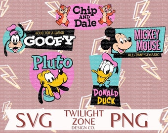Personajes clásicos SVG / archivo de corte fácil para Cricut, capas por color. PNG / archivo de color para impresión y sublimación