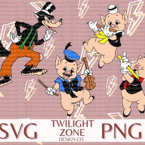 Three little pigs SVG | easy cut file for Cricut, Layered by colour. PNG | colour file for printing and sublimination