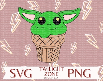 Grogu ice cream SVG | easy cut file for Cricut, Layered by colour. PNG | colour file for printing and sublimination
