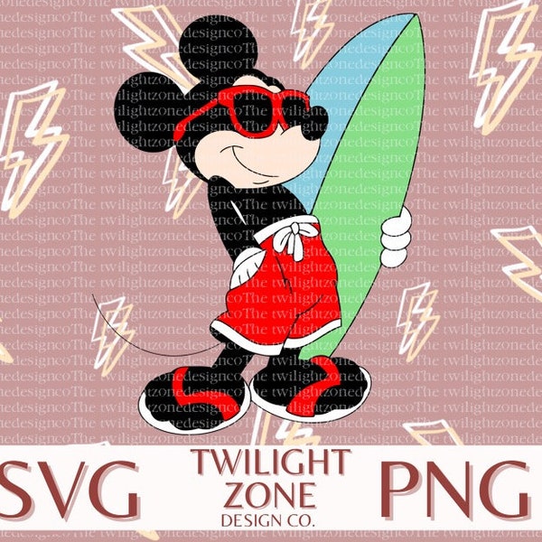 Surfing mouse SVG | easy cut file for Cricut, Layered by colour. PNG | colour file for printing and sublimination