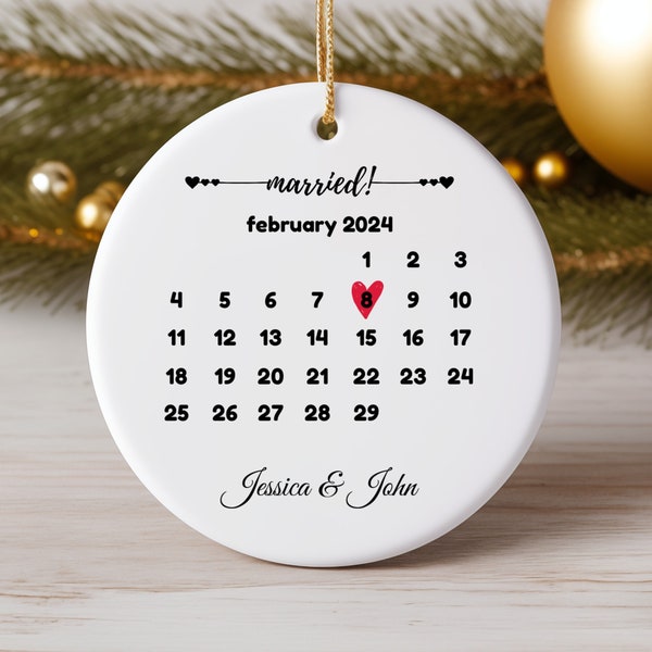 Wedding & Anniversary Christmas Ornament | Personalized Newlywed Gift | Just Married | Calendar Ornament