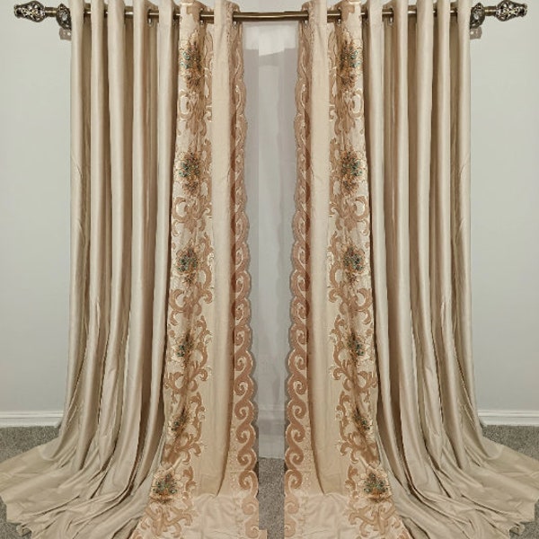 Europeans style Embroidery lace velvet curtain, 80% blackout, lined or unlined Custom made Hand made curtains