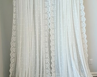 Custom made white lace Elegance Embroidery Lace Floral Tulle for living room, wedding room,  dining room, and bed room