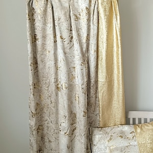 Hand made Cream-Beige curtain with gold splicing ,custom size drapery for living room
