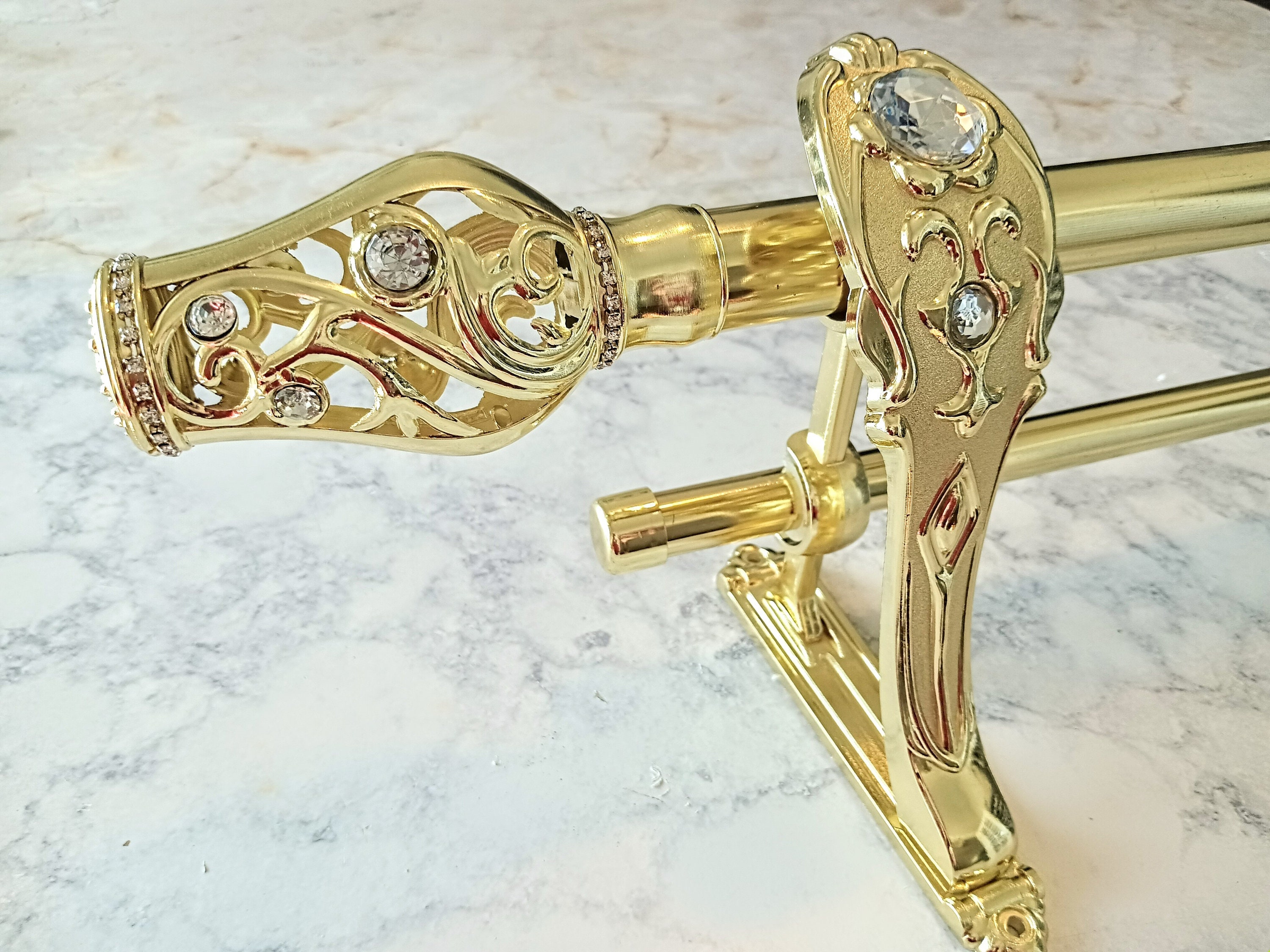 Double Gold Rod Luxury Heavy Duty Handmade Crystal Gold Adjustable Rod ...