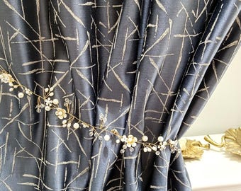 Dark blue Custom made Modern drapery, New pattern curtain Custom Size, hand made drapery bedroom living room, and dining room