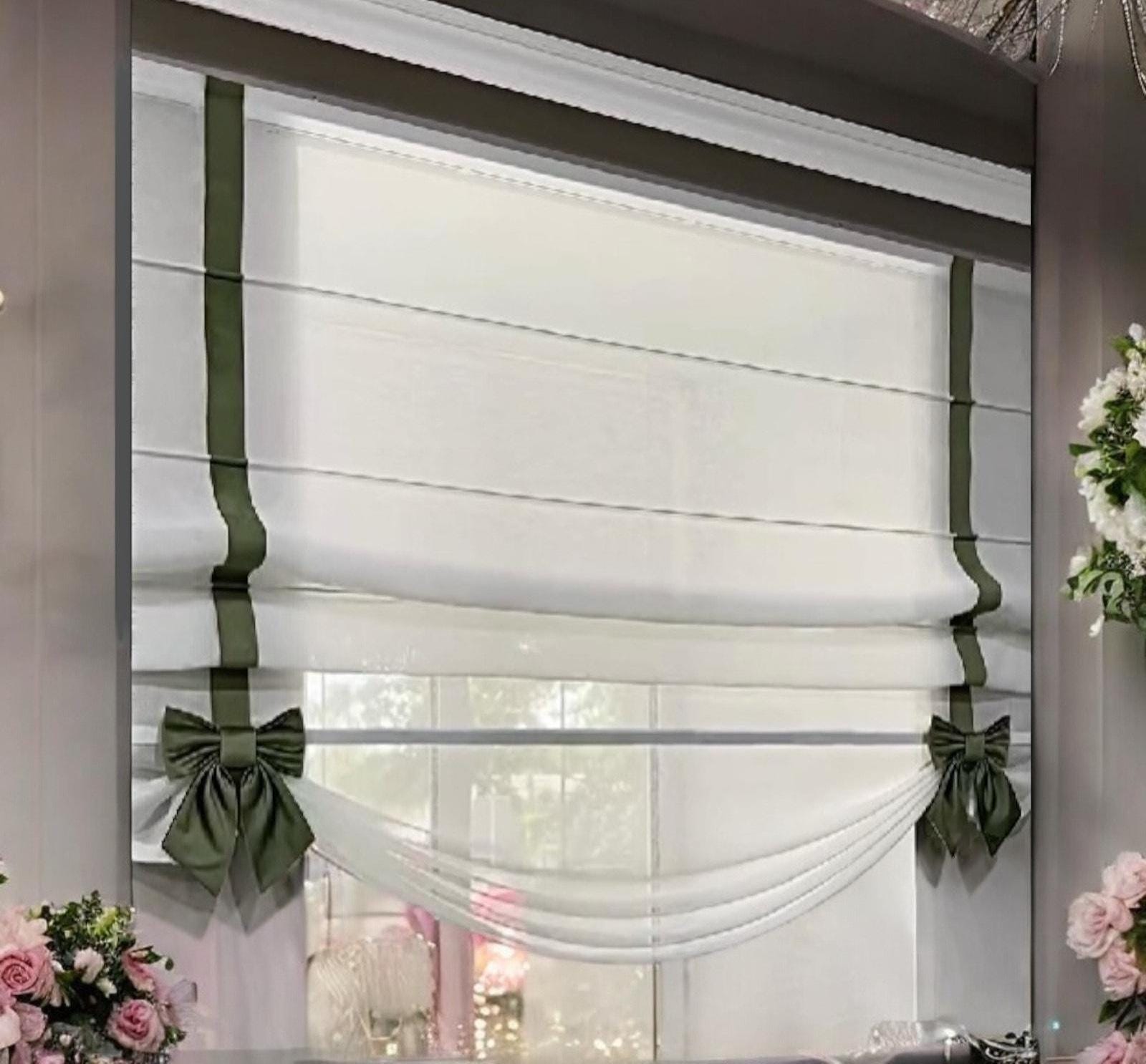 Custom made linen roman shade, Inside or outside installation accessories