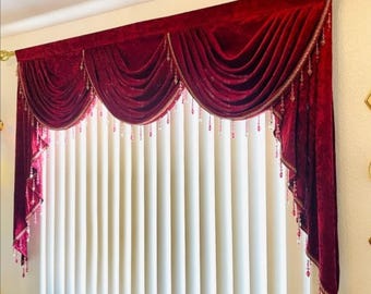 Cenefa de ventana con acabado de cortina hecha a medida, tamaño personalizado, color personalizado, cenefa clásica de ventana