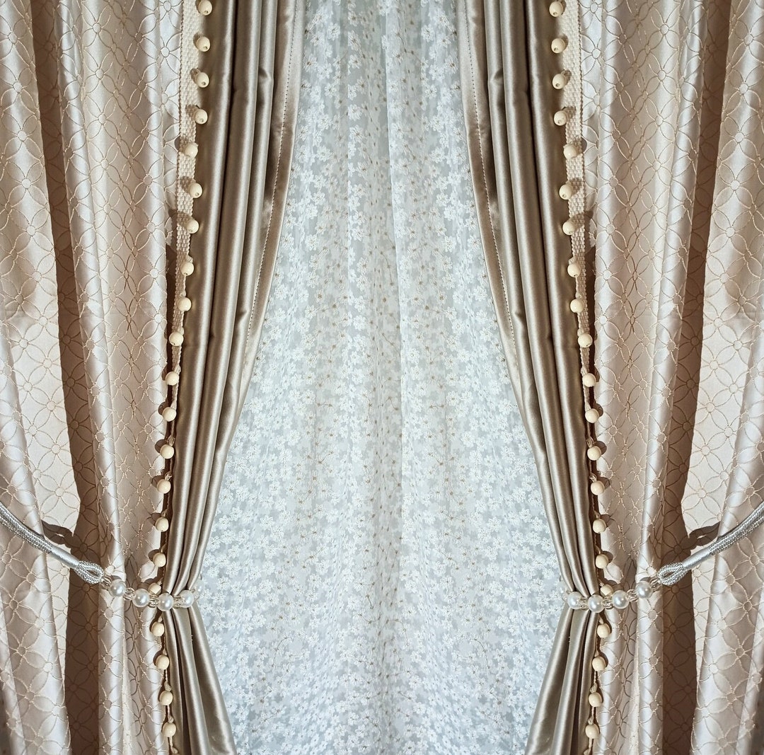 Curtain and Sheer Set Elegant Style for Living Room, Customized Size Hand Made Curtains, Dining ...