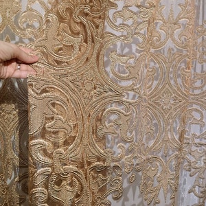 Double layer curtain, Gold sheer with gold satin back layer, Custom size custom Hand made drapery for living room, dining room, and bedroom