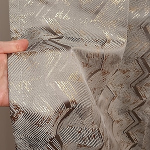 Custom made gray silver fabric with Gold zigzag pattern drapery , Custom Size lined or unlined, modern geometric pattern