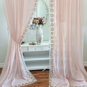Pink linen French Romantic Lace Curtains, Modern custom size Minimalist Linen Curtains, luxury princess curtain, wedding, baby, living room