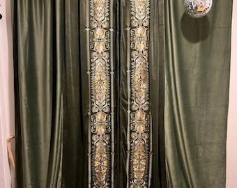 Custom made Europeans Embroidery lace Green velvet curtain, Customized size Hand made curtains for living room, dining room and bedrooms