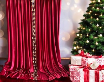 Rode luxe fluwelen gordijnkwastrand met sierrand voor woonkamer, gordijnen op maat, kerstgordijn