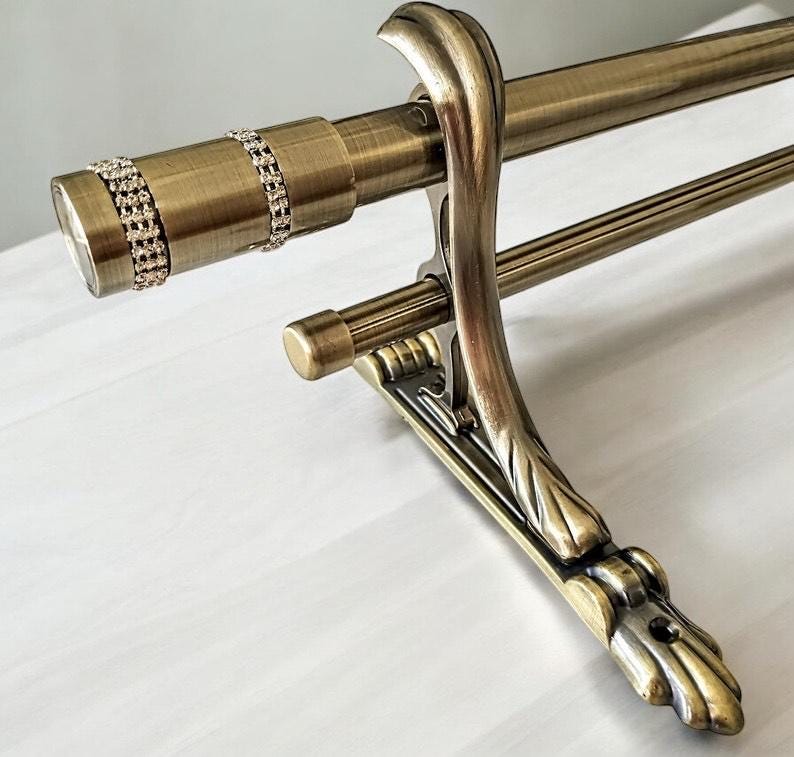 Handmade Heavy duty double rod, Crystal finials, Bronze Adjustable Rod, custom Crystal finials, Bracket