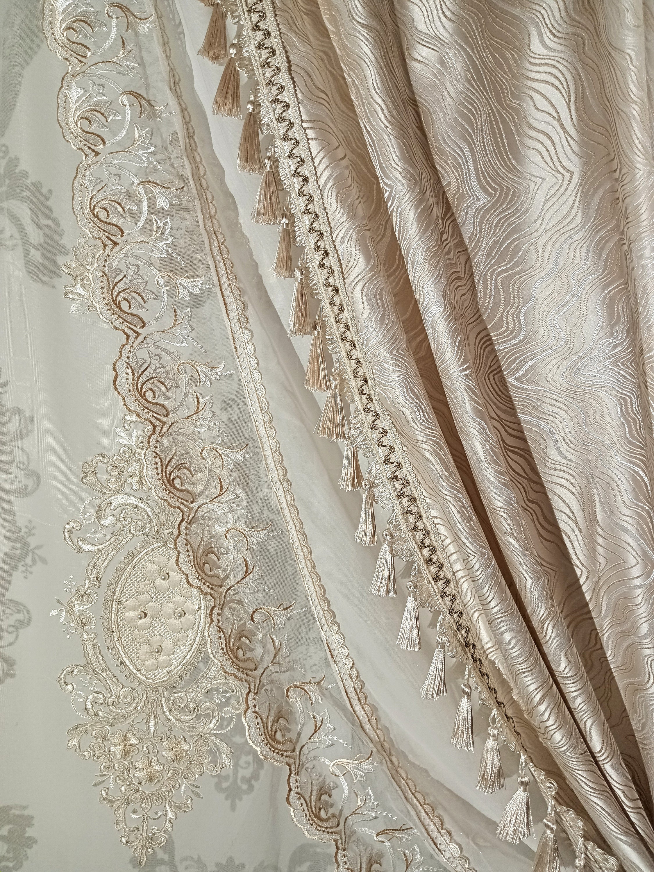 Custom made luxury cream beige curtai...