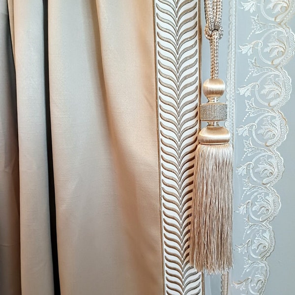 Elegant Custom made champange curtain with embroidery side tulle luxuraint Style for living room, Hand made curtains,dining room,and bedroo